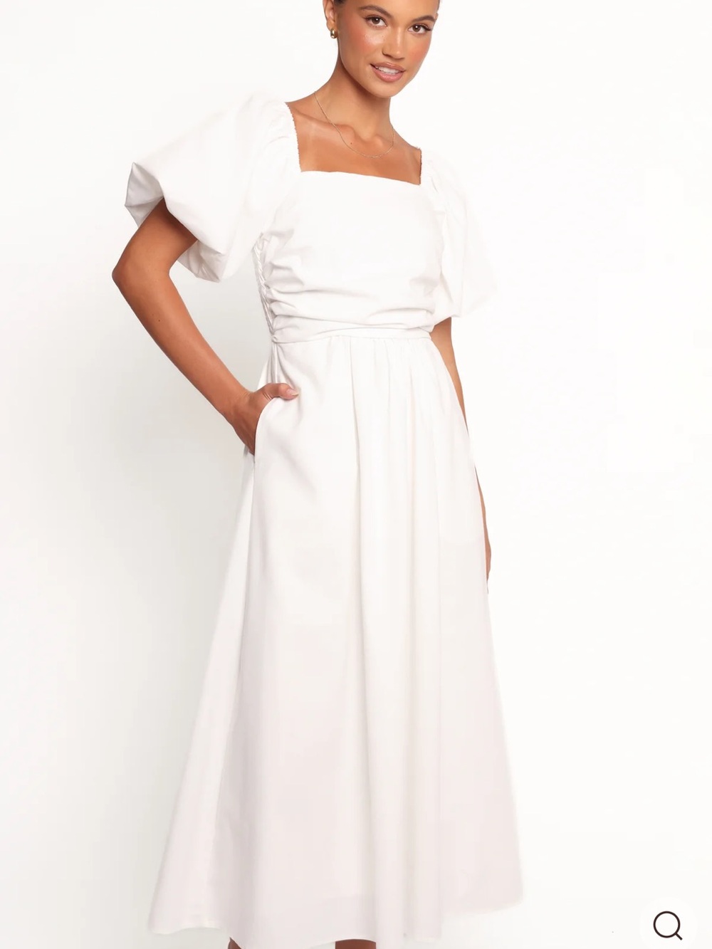 Zara White Square-Neck Puff Sleeve Maxi Dress -size large - Picture 2 of 15